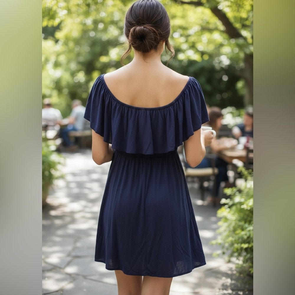Blue Ruffled Square Neck Mini Dress - Picture 2 of 11